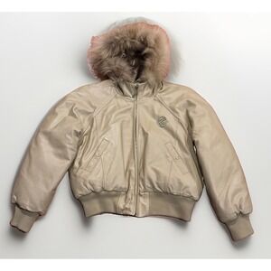 Vintage Rocawear Leather Down Puffer Jacket Faux Fur Hood Mob Wife XL 90s Y2K